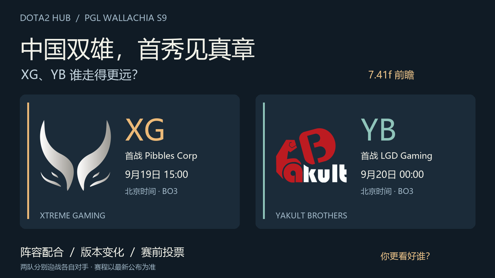 XG、YB 出征 PGL S9：你更看好谁？7.41f 会怎样影响中国队的首秀？
